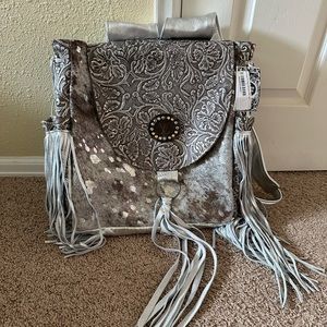 Keep it Gypsy Backpack Silver Tooled Haircalf Fringe